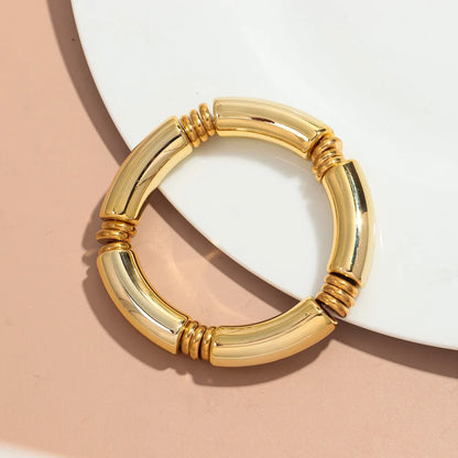 Vintage Chunky Bamboo Elbow Acrylic Bracelets for Women Men Rock Punk Stretch Large Curved Tube Stacking Bangle Couple Jewelry Gifts