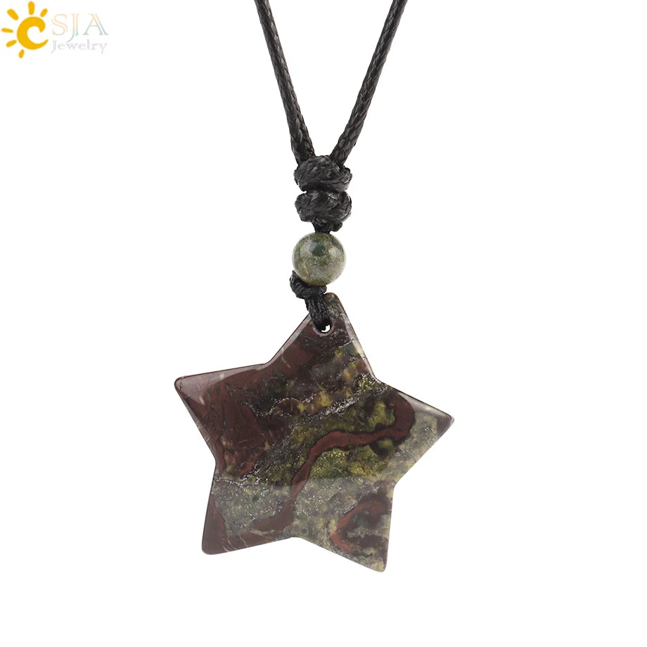 Heilende Stern Kristall Halskette Naturstein Anhänger Tigerauge Amethyst Rosenquarz Schwarz Obsidian Halsketten für Männer Frauen H301