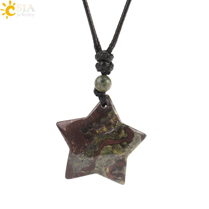 Heilende Stern Kristall Halskette Naturstein Anhänger Tigerauge Amethyst Rosenquarz Schwarz Obsidian Halsketten für Männer Frauen H301