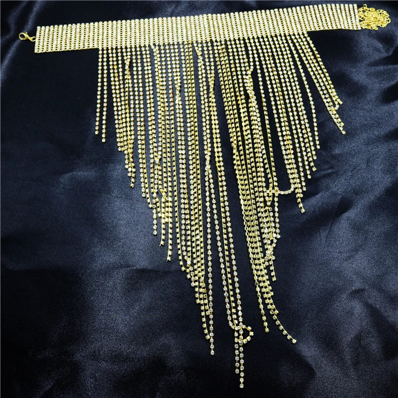 Neue Lange Kette Strass Quaste Choker Halsketten für Frauen Braut Aussage Halskette Hochzeit Kristall Schmuck Kragen Choke