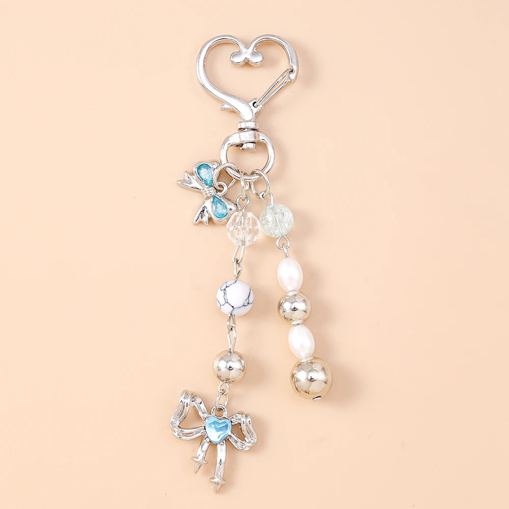 Aihua süße Y2K Metall Perle Liebe Herz Schleife Schlüsselanhänger für Frauen Mädchen Handtasche Anhänger DIY Schlüsselanhänger handgemachte Schmuck Geschenke