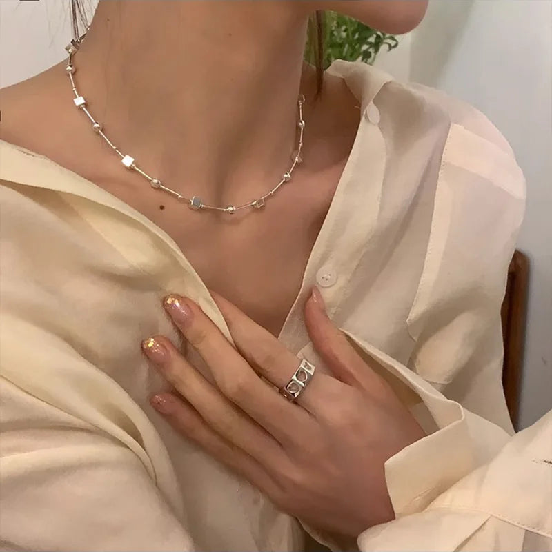 VENTFILLE 925 Sterling Silber Perle Geometrie Halskette für Frauen Mädchen Koreanische Design Vielseitig Halsband Schmuck Dropship Großhandel