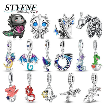 Charms der Drachen-Serie, 925er Silber, Flugsaurier, Tyrannosaurus, Chamäleon-Charm-Anhänger, passend für Original-Armbänder, DIY-Schmuckherstellung