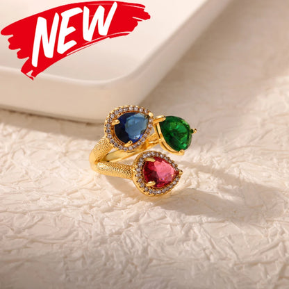 Luxus Edelstahl Ringe Vergoldet Bunte Stein Zirkon Kristall Herz Ring Für Frauen Hochzeit Boho Schmuck Weihnachtsgeschenk