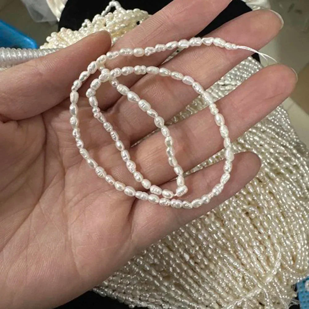 2,8-3,3 mm strahlende natürliche Süßwasserperle Reis funkelnde isolierte Perlen Schmuck machen DIY Halskette Armband Zubehör Hochzeit
