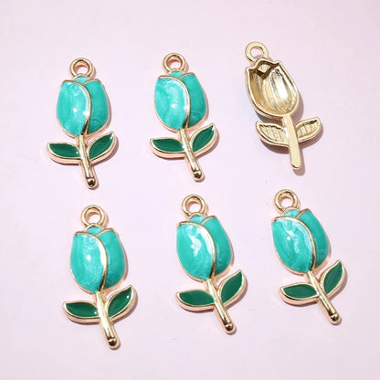 20 Stück 21x10mm Emaille Rose Blumen Anhänger Legierung Metall niedlich Blumen DIY Schmuck Herstellung Zubehör für Halsketten Ohrringe
