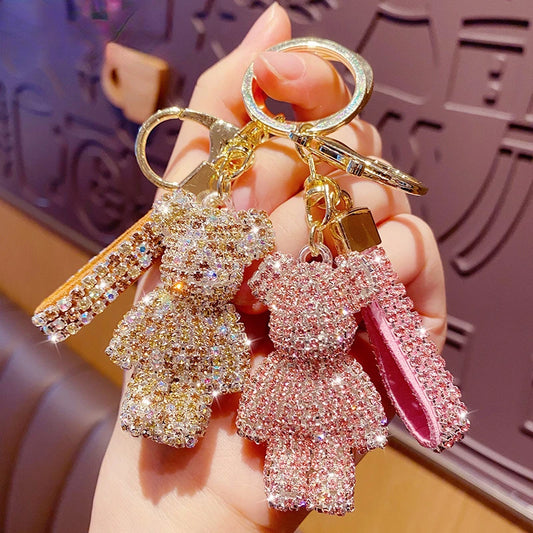 Nette Strass Quaste Bär Schlüsselbund Paar Schlüsselbund Mädchen Dekoration Kleine Anhänger Auto Schlüssel Ring Student Tasche Anhänger