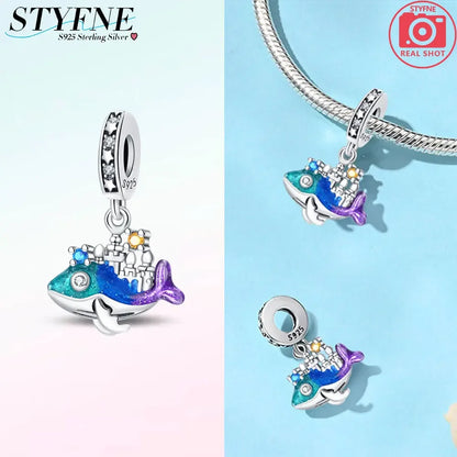 925 Silber DIY Schmuck Zubehör Zirkon Krabbe Wal Big Mouth Fisch Charms Perlen passen Original Armband Schmuckstück