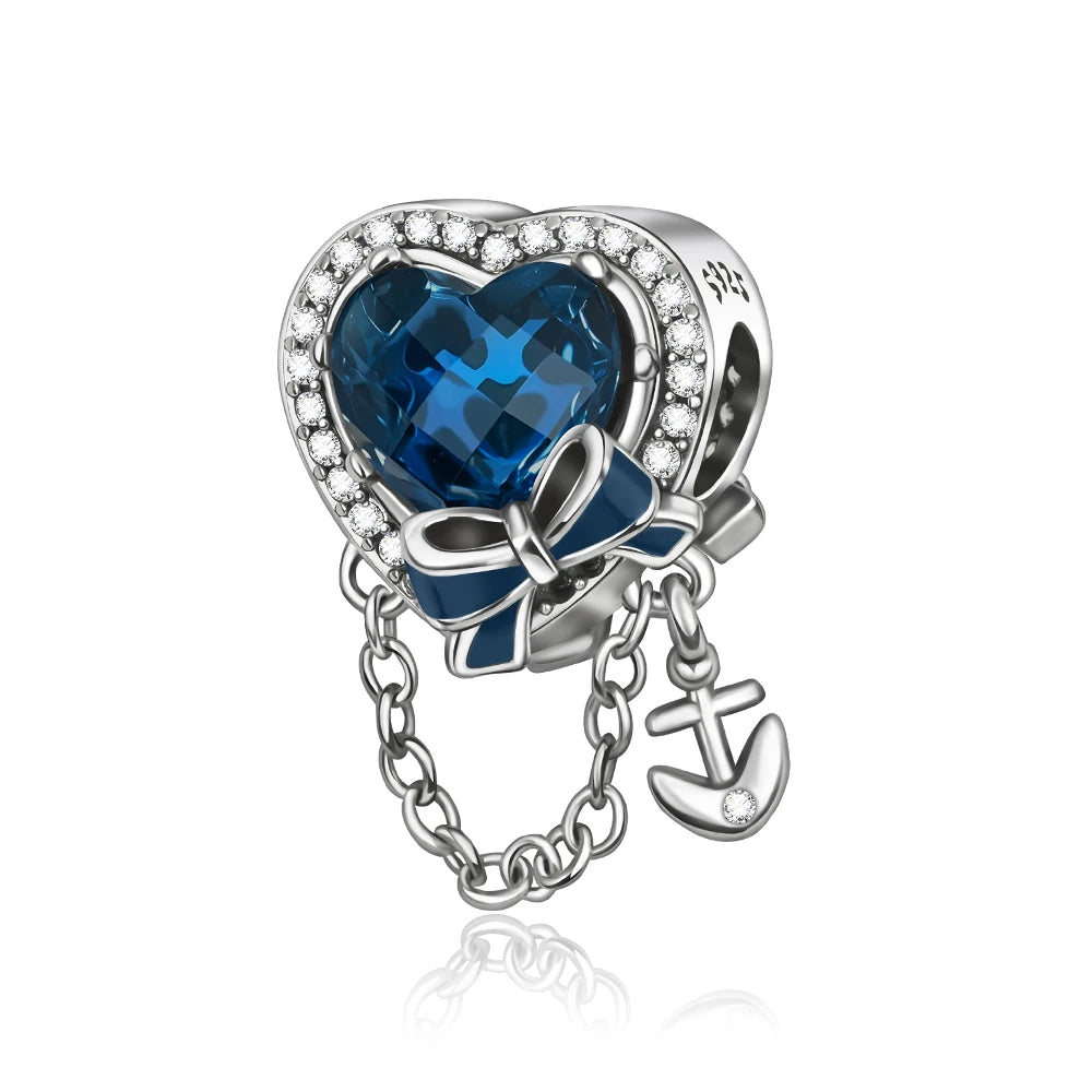 Blue Series Charm-Anhänger aus 925er-Sterlingsilber, Saphir, Baum des Lebens, Flasche, Elefant, Planet, Ozean, Herz, passend für DIY-Armbänder, Halsketten, Geschenke
