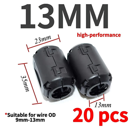 20 Stück 3.5/5/7/9/11/13/15mm EMK-Ringkern Ferrit perlen klemme Drossel spule Ferrit filter clip kabel für schwarzes magnetisches Aufschnappen