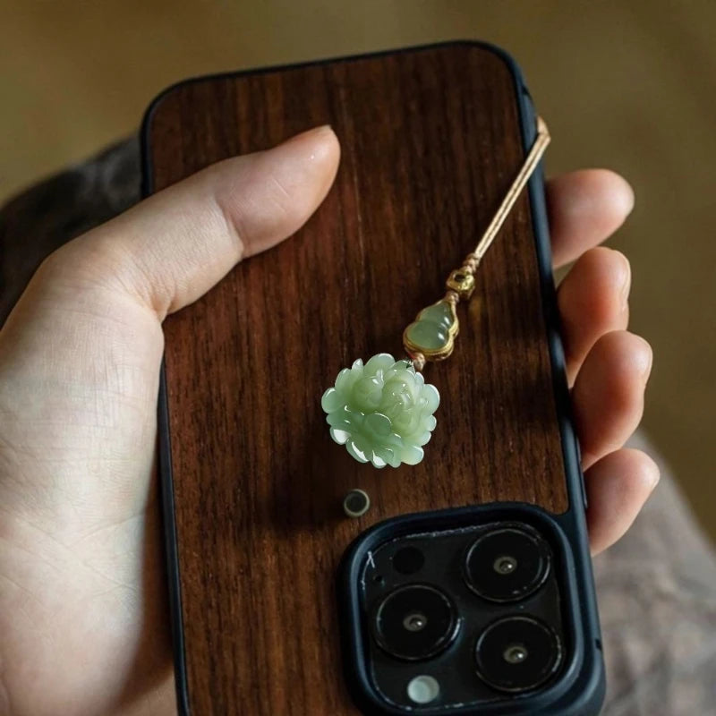 Blossoming Fortune Auto-Schlüsselanhänger, mobiler Taschenanhänger, Jade-Lotus-Zubehör für Herren und Damen
