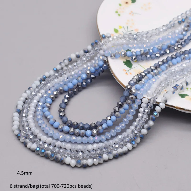 4 mm Farbschema, 6 Stränge/Beutel, Rondelle-Kristallglasperlen, facettierte lose Distanzperlen für Schmuckherstellung, Schmuck, DIY-Halskette