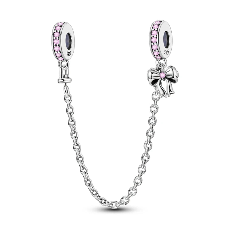 Original 925er Sterlingsilber, rosa Serie, Charms, Perlen, Schleife, Parfümflasche, herzförmiger Kreuz-Anhänger, passend für Armband, DIY-Schmuck