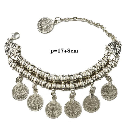 Mode Ethnische Gypsy Paar Armbänder Armreifen Für Frauen Kette Link Münze Charme Quaste Vintage Strand Einstellbare Boho Armbänder