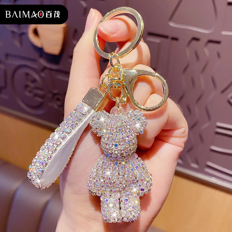 Nette Strass Quaste Bär Schlüsselbund Paar Schlüsselbund Mädchen Dekoration Kleine Anhänger Auto Schlüssel Ring Student Tasche Anhänger