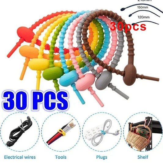 30PCS Silikon Wiederverwendbare Kabel Draht Organizer Wickler Lagerung Halter Tasche Krawatten Kabel Tasche Clip Lebensmittel Saver Kopfhörer Linie Ordentlich clips