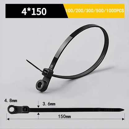 100/1000 Stück Kabelbinder mit Schraubenloch, wiederverwendbar, feste Nylon-Kabelbinder, selbstsichernde Kabelbinder, Riemen, Befestigungsschlaufe, Büro-Organizer