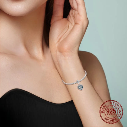 Charm-Anhänger aus 925er-Sterlingsilber mit Herzrahmen, Eule und Baum, blauer Zirkon, eingelegte passende Armbänder, süßer Schmuck, Geschenk für Frauen