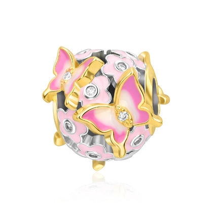 Exquisiter 925er-Sterlingsilber-Charm mit funkelndem Edelstein, Schlüssel, Blume, Schmetterling, passend für DIY-Armbänder, Halsketten, edler Schmuck, Geschenke