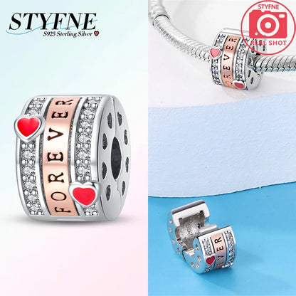 925er Silber eingelegte Zirkoniumblumen, vierblättriges Kleeblatt, Federn, Liebesbox-Clip, Charms, Abstandsperlen, passend für Armbänder, DIY-Schmuckmarkierung