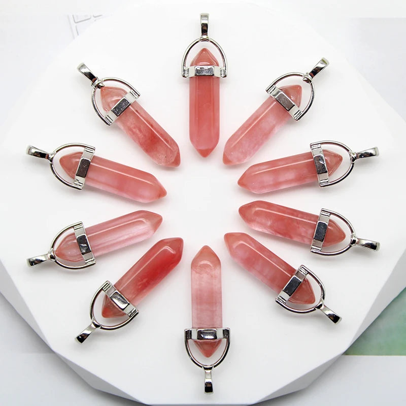 24 stücke Natürliche Stein Achate Quarz Kristall Anhänger Für Halskette Charme Fluorit Sechseckigen Anhänger DIY Schmuck Machen Zubehör