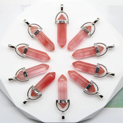 24 stücke Natürliche Stein Achate Quarz Kristall Anhänger Für Halskette Charme Fluorit Sechseckigen Anhänger DIY Schmuck Machen Zubehör