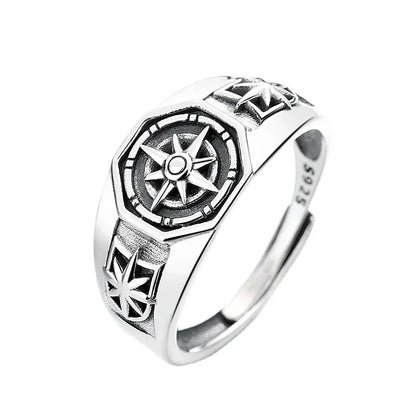 Retro Poseidon Kompass Ring versilbert Hexagramm Öffnung verstellbarer Ring Männer und Frauen Hip-Hop Trend Schmuck Geschenk