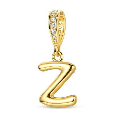 Golden Series Funkelnder Elefanten-Anhänger aus 925er-Sterlingsilber und 26 englische Alphabet-Anhänger, passend für Armbänder, exquisites Geschenk