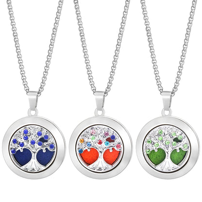 Trend ige Aroma therapie ätherische Öl Medaillon bunte Kristall Baum des Lebens Anhänger Edelstahl Parfüm Diffusor Halskette Schmuck