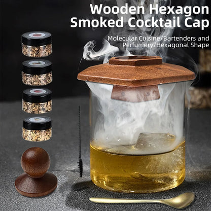 Räucher-Set mit Glasplatte, Cocktail-Räucher-Set mit 4 Holzspäne, Barkeeper-Zubehör für Whisky-Getränke, Raucher-Geschenkset für Männer