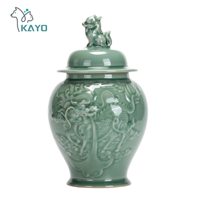 Large handmade pet urn, ceramic hand knife carving process urn for dogs, knife-engraved texture design, special craftsman