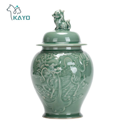 Large handmade pet urn, ceramic hand knife carving process urn for dogs, knife-engraved texture design, special craftsman
