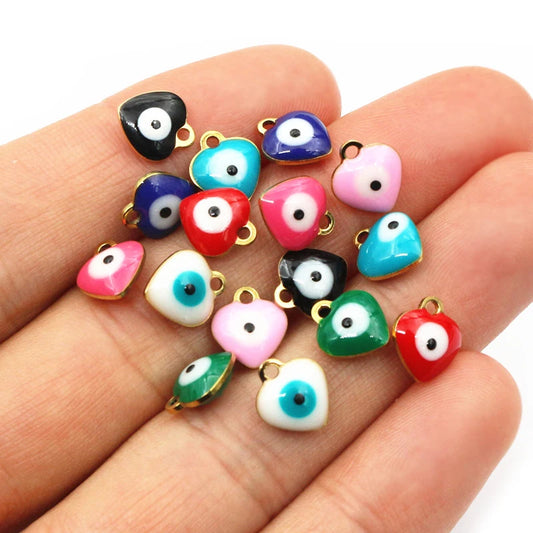 20 Stück 9x8mm Emaille Böse Augen Herz-Anhänger Edelstahl DIY Schmuck Making Zubehör Erkenntnisse Armband Ohrringe