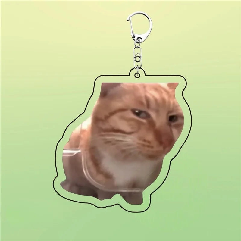 Huh Katzen-Schlüsselanhänger, Meme-Schlüsselanhänger, Fanny-Katze, Schlüsselanhänger, sprechende Katzen, verwirrte Katze, Anhänger, süßes Geschenk