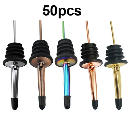 50Pcs Weinausgießer mit Gummi Staub Kappen Edelstahl Alkohol Dispenser Liquor Tüllen Flasche Ausgießer
