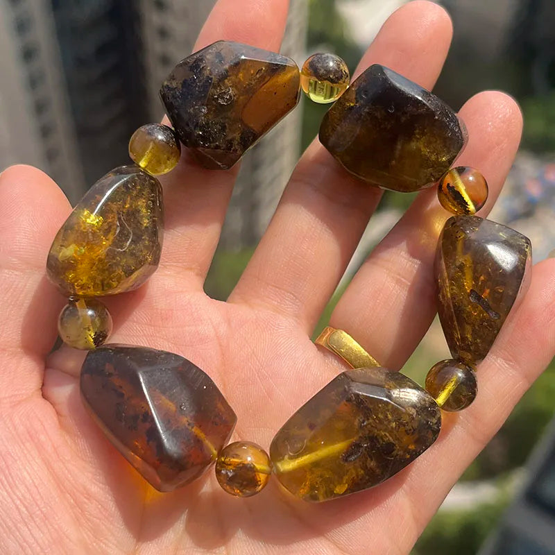 2026 Echtes Bernstein-Armband für Geburtstagsfeiern Einzigartiges Handgefertigtes Baltisches Pflanzen-DIY Facettierte Perlen 100% Echtes Naturstein-Schmuckstück