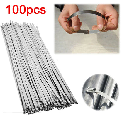100 Stück Edelstahl-Kabelbinder, selbstverriegelnd, 4,6 mm, hitzebeständig, robuste Stahlbänder, Metall-Kabelbinder für Rohre, Dächer, Kabel