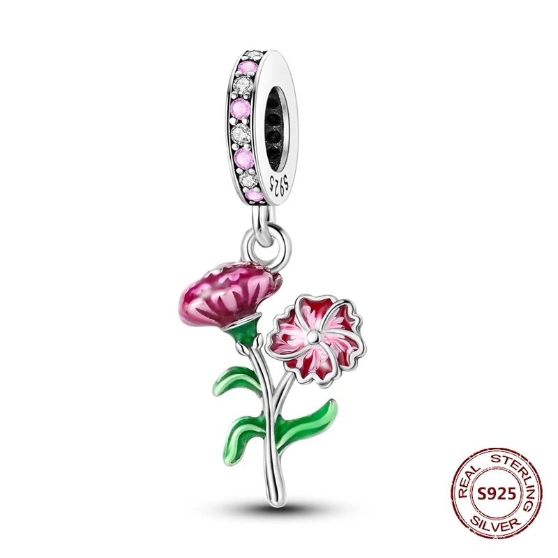 Gelber Sonnenblumen-Charm aus 925er Silber, Original-Zirkon, Kolibri, Einhorn-Charms, passend für Armbänder, DIY-Schmuck für Frauen, Hochzeitsgeschenk