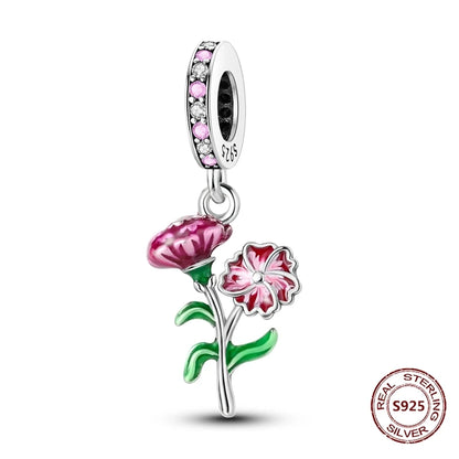 Gelber Sonnenblumen-Charm aus 925er Silber, Original-Zirkon, Kolibri, Einhorn-Charms, passend für Armbänder, DIY-Schmuck für Frauen, Hochzeitsgeschenk