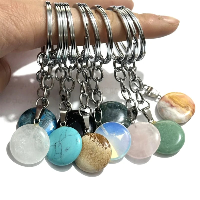 20 stücke Natürliche Raue Rohstein Kristall Quarz Schlüsselbund Frauen Männer Handtasche Hangle Auto Schlüssel Halter Raw Mineral Stein Schlüsselring schmuck