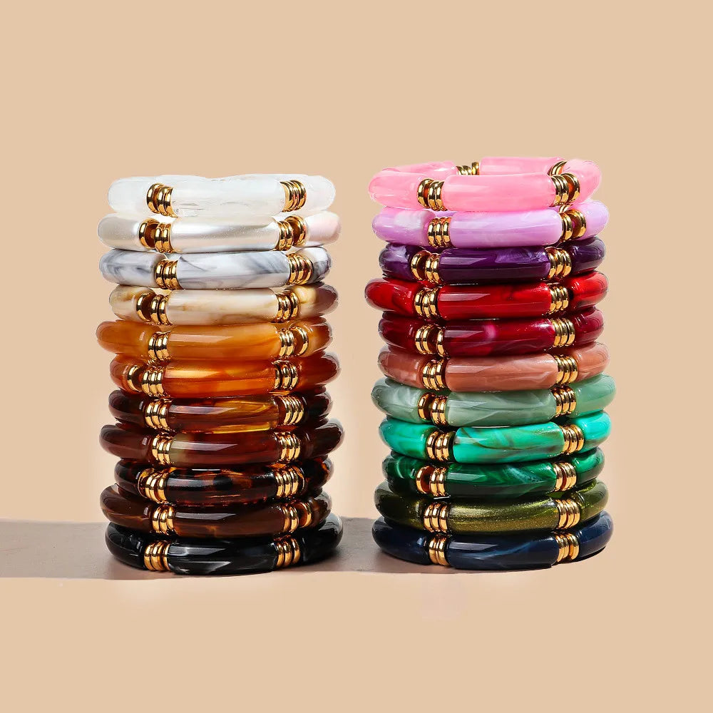 Vintage Chunky Bamboo Elbow Acrylic Bracelets for Women Men Rock Punk Stretch Large Curved Tube Stacking Bangle Couple Jewelry Gifts