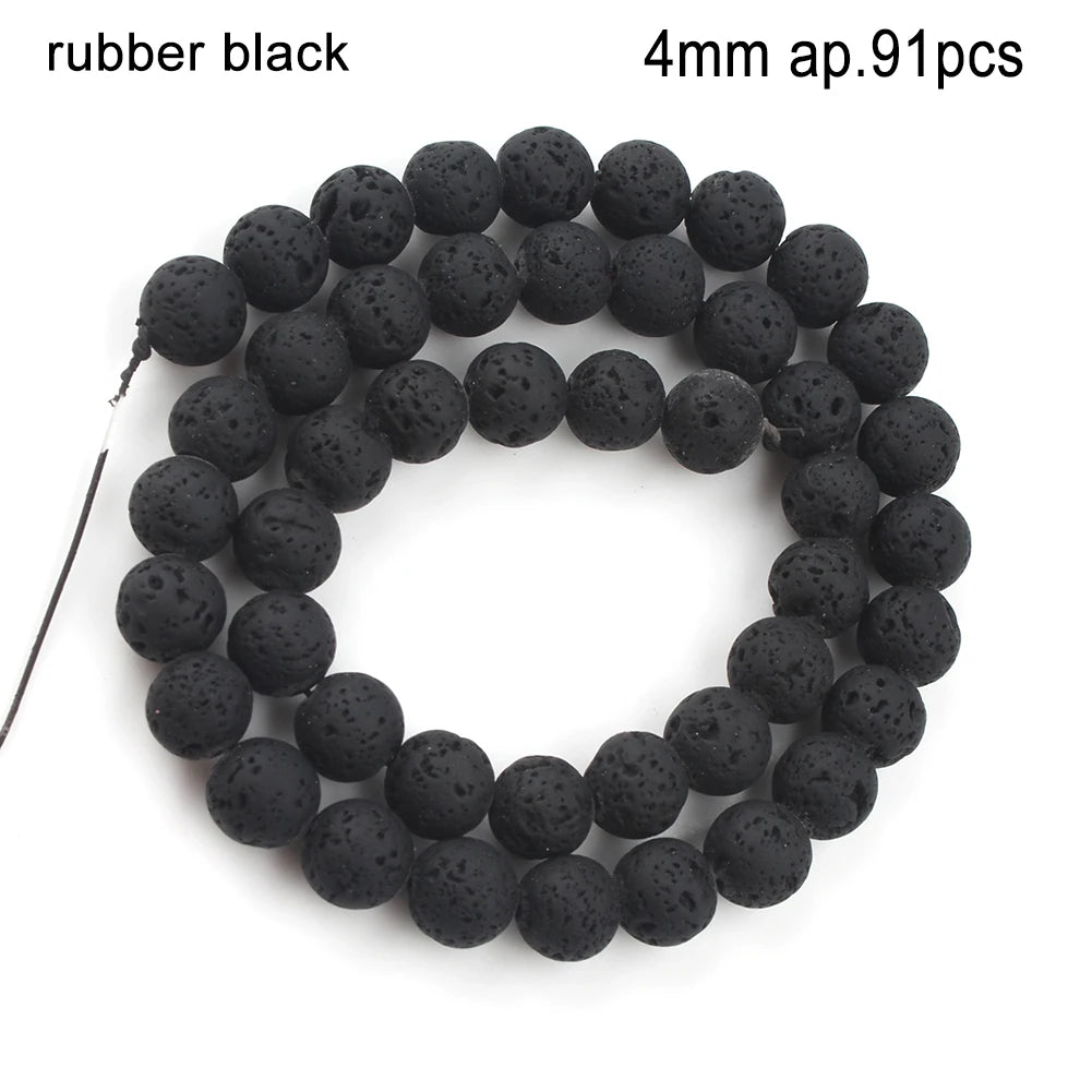 Schwarze vulkanische Lavagesteinperlen, Mineralperlen, Charms, Rohrwürfel, runde geometrische Formperlen für Schmuckherstellung, DIY-Armband