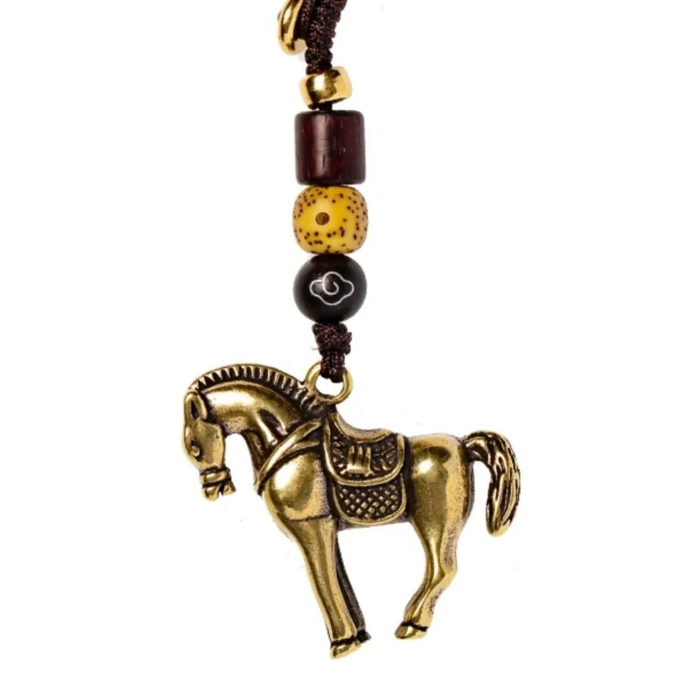 Kupfer Pferd Glück Tasche Anhänger Reichtum Feng Shui Chinesische Sternzeichen Schlüssel Ring Tasche Charme Handgemachte Seil Weben Schlüssel Ketten Schmuck Geschenk