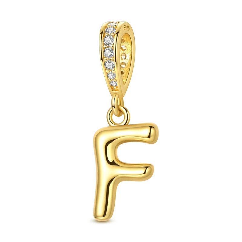 Golden Series Funkelnder Elefanten-Anhänger aus 925er-Sterlingsilber und 26 englische Alphabet-Anhänger, passend für Armbänder, exquisites Geschenk