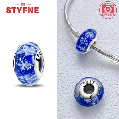 Echtes Sterlingsilber 925, Blumen-Charms, Glas, neue Original-Perle, bunt, Murano, passend für Original-Armbänder, DIY für Frauen, Schmuck, Geschenke