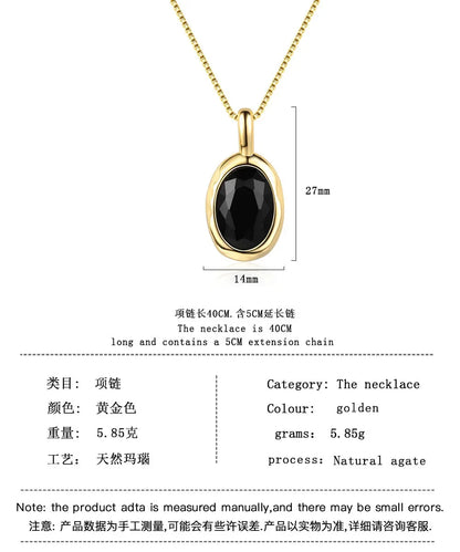 Lihong S925 Sterling Silber galvanisierte 18 Karat Gold Obsidian Schlüsselbeinkette exquisites Geschenk Damen Anhänger Halskette (40 cm + 5,0 cm)