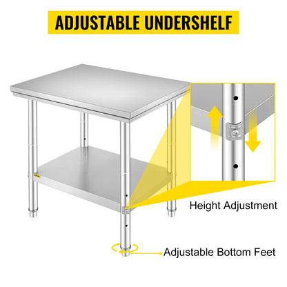 VEVOR Edelstahl Arbeitstisch 60 cm x 60 cm Essenszubereitung mit Aufkantung für die Zubereitung von Mahlzeiten, Nähen, Waschen, Basteln, Garagennutzung usw.