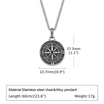 Vnox Vintage Compass Pendant Necklaces for Men and Boys, Stainless Steel Coin Necklace, Rock Hiphop Collar, Graduation Gid Gift