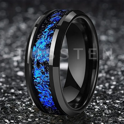 Wolfram 6/8mm Wolfram Ring für Männer Frauen blaue Folie Inlay Verlobung Ehering abgeschrägt poliert glänzend bequeme Passform