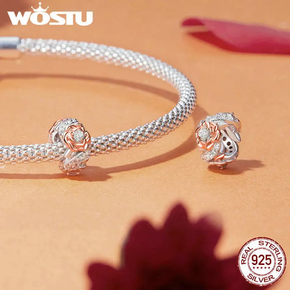 WOSTU Muttertags-Charm aus 925er-Sterlingsilber mit Rosenblüten-Anhänger, Baum des Lebens, Herzperlen, passend für Armbänder, Halsketten, DIY-Geschenk für Mama